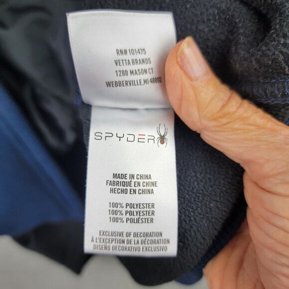 Spyder Waffle Fleece Quarter Zip Pullover Medium Blue Black Athletic Stretch Top - Picture 8 of 16